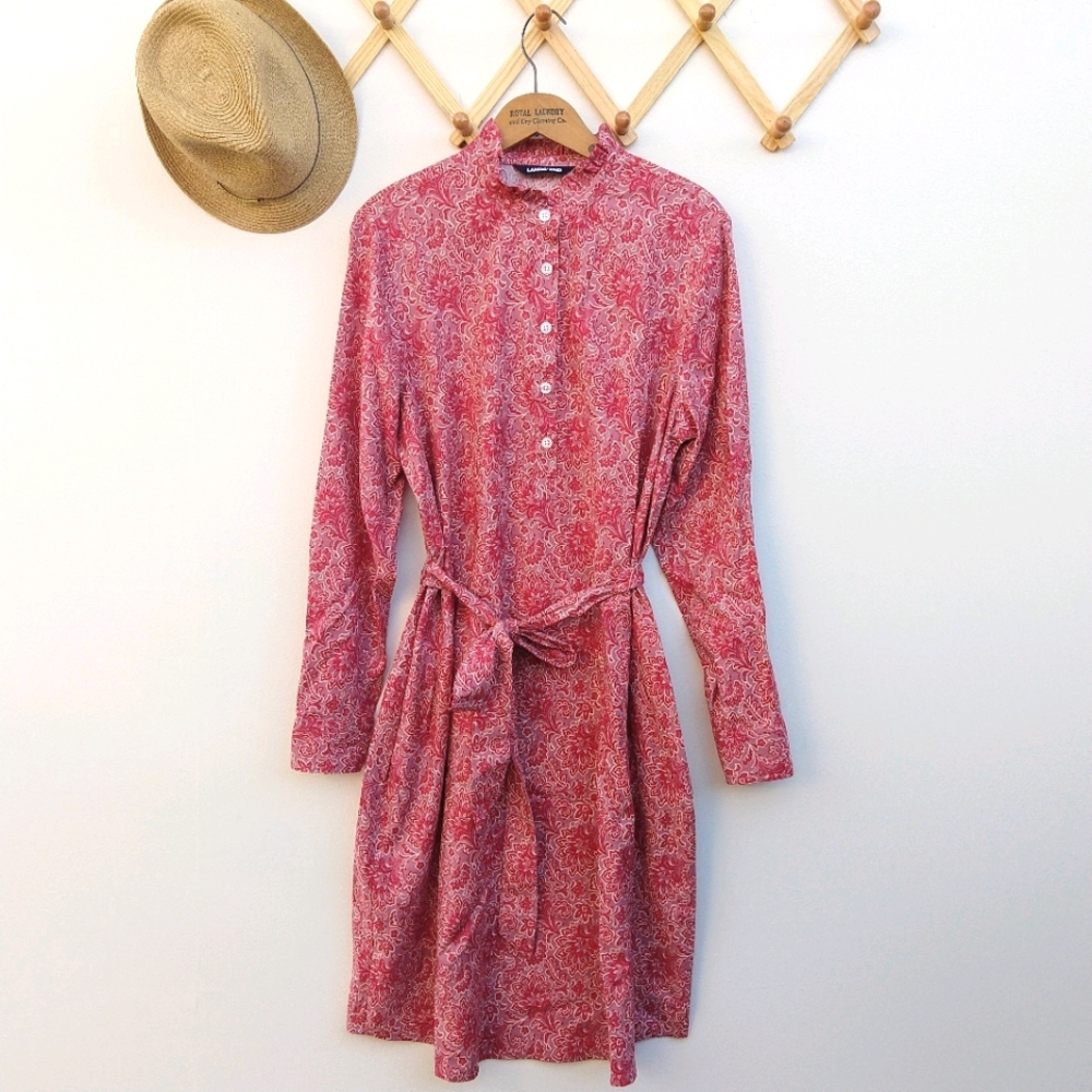 Lands End Ruffle Collar Dress in red floral print